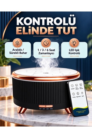 500 Ml Aroma Difüzör Hava Nemlendirici Esansiyel Yağ Uyumlu Ultrasonik Buhar Makinesi 7 Renk Led Işıklı Zamanlayıcılı Sessiz Mermer Görünümlü