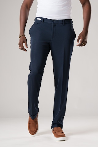 Ecer Slimfit Beli Yarım Lastikli Likralı Duble Paça Yazlık Kumaş Pantolon Lacivert