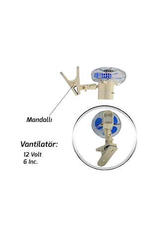Carub Çap 18 CM Mandallı Döner Başlıklı 12V Araç Içi Fan Oto Vantilatör