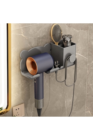 Saç Kurutma Makinesi Duvara Monte Tutucu Banyo Rafı Depolama Rafı İçin, Stil: Gri Yükselt Gri
