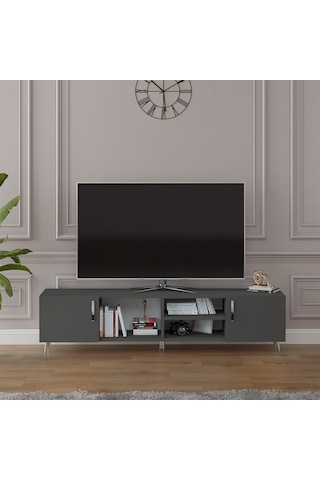 Asra Trend Tv Ünitesi T-12 %100 MDF 180 cm Tv Sehpası Dolaplı Raflı Koyu Gri