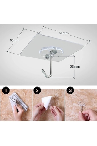 Şeffaf Yapışkanlı Askı, Mutfak Banyo Duvar Askısı, Çivisiz Pratik Kanca Seti Çok Renkli