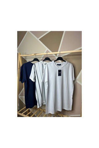 Mfz Giyim Lacivert - Beyaz Çizgili Renk 3'lü Bisiklet Yaka Erkek T-shirt Lacivert-beyaz-cizgili