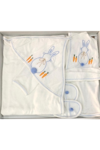 Donino %100 Pamuk 4 Lü Set Nakışlı Bebek Bornoz Seti