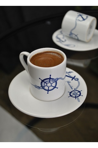Marin Kahve Fincanı 2'li 4 Parça Seramik Kahve Takımı