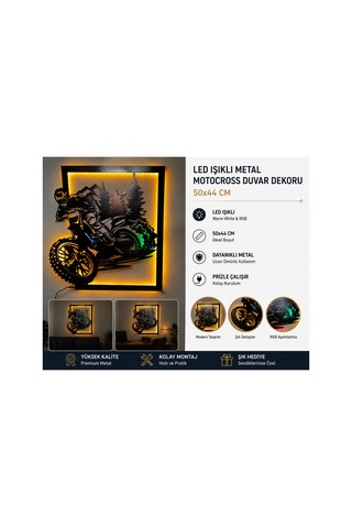 Ahşap Işıklı Duvar Dekoru Motocross 50x44 Cm