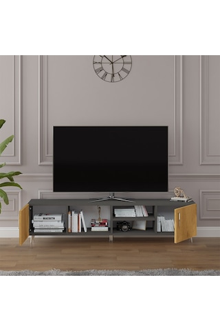 Asra Trend Tv Ünitesi T-13 %100 MDF 180 cm Tv Sehpası Dolaplı Raflı Petra-Koyu Gri