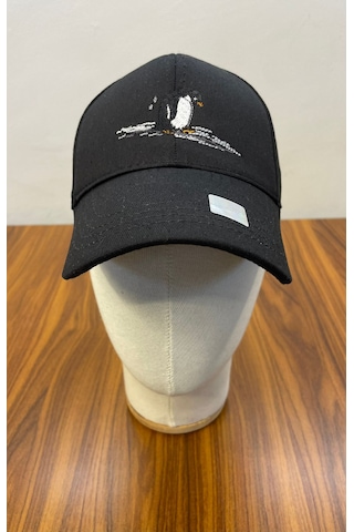 Penguen Nakışlı Gabardin Kumaş Unisex Cap Şapka Siyah