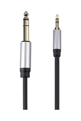 Teltree 3.5mm'den 6.5mm'ye Gold Kaplı Alüminyum Kasa Ses Kablosu - Telefon, Dizüstü Bilgisayar, Hoparlör İçin 1m Siyah