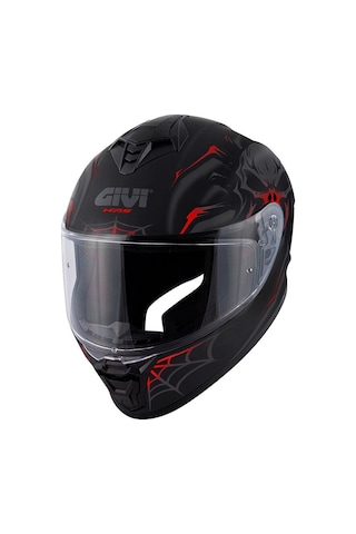 Gıvı 50.x Arachno Mat Siyah-kırmızı Kapalı Kask Siyah Cam+şeffaf Cam