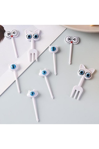 8 Adet Sevimli Kedi Gözü Meyve Çatalı Yaratıcı Hayvan Meyve Çubukları Mini Karikatür Bento Çocuk Dekorasyonu Ev Çok Renkli