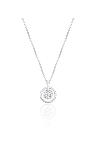 Gümüş Halka Kolye Zirkon Taşlı Rodyumlu Gümüş İkili Set St140 Rodyum