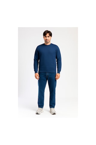 Vatan Tekstil İçi Polarlı Hafif Dar Kalıp Bisiklet Yaka Erkek Basic Sweatshirt Lacivert