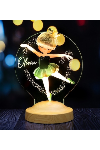Sevgi Lambası Balerin Kız Kişiye Özel Kız Çocuk Renkli Baskılı Led Lamba