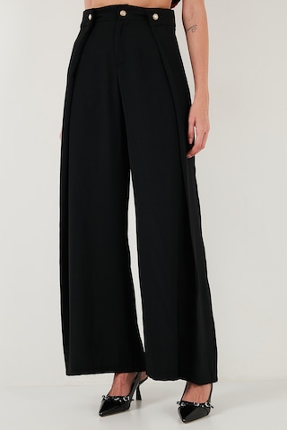 Lela Düğmeli Pile Detaylı Wide Leg Yüksek Bel Geniş Paça Bayan Pantolon 68351133 Siyah