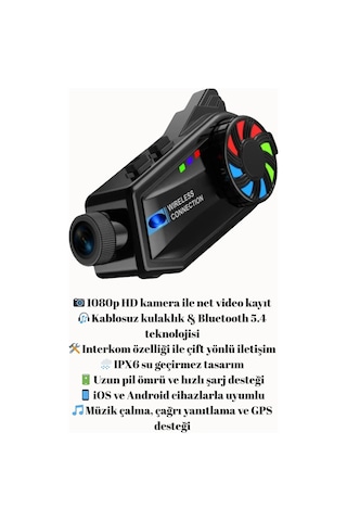 1080p Video Kayıt Özellikli, Su Geçirmez Ve Bluetooth 5.4 Motorcu Interkom Kulaklığı