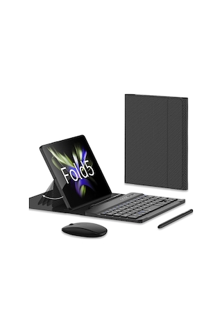 Samsung Uyumlu Galaxy Z Fold5 Gkk İçin Dişli Ayarı Bluetooth Klavye Deri Kılıf Kalem + Klavye + Fare + Kılıf