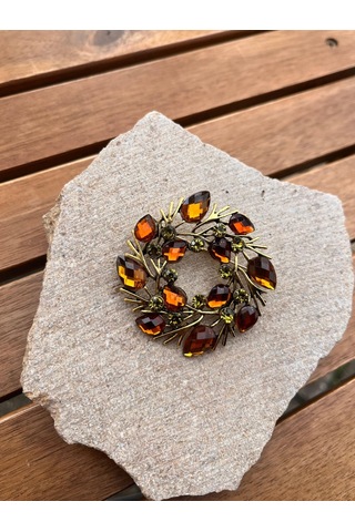 Kahverengi Taşlı Broş Çok Renkli