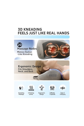 Osmıng Isı İle Kablosuz Sırt Ve Boyun Masajı, Derin Doku Ağrısı Ve Omuz Rahatlaması İçin Şarj Edilebilir 20 Düğüm 3d Shiatsu Yastık, Ev, Ofis Ve Araba İçin Taşınabilir, İdeal