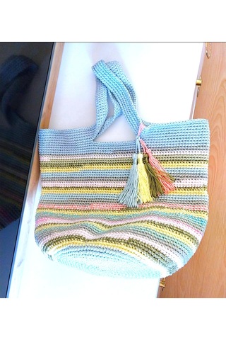 Kemzey Handmade Çizgili Büyük Kol Çantası , El Yapımı Örgü Çanta Soft Pembe