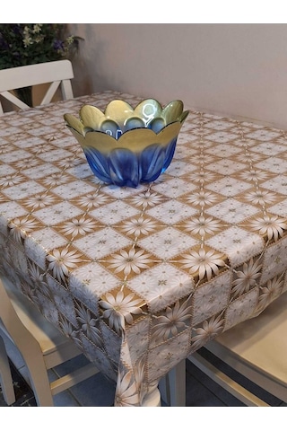 İthal Pvc Muşamba - Desenli Silinebilir Masa Örtüsü 11lace012 Kahverengi