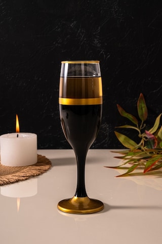 Mest 535 Model Siyah Mat Gold 6 Adet Kahve Yanı Su Bardağı Seti 190 Cc Siyah Mat Gold