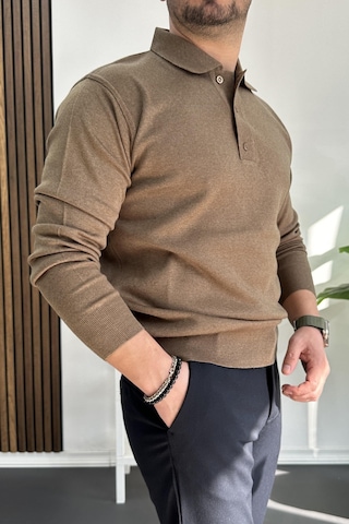Erkek Düğmeli Polo Yaka Kazak Kahverengi Edw231 Kahverengi
