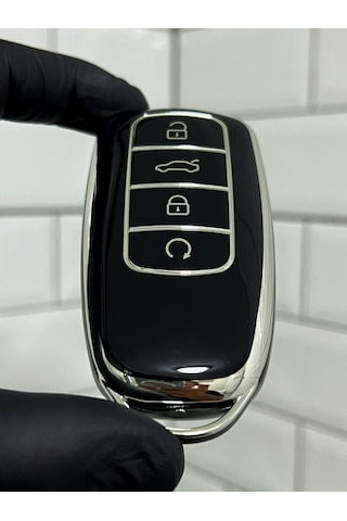 Chery Tiggo 8 Pro Smart Uyumlu Anahtar Kılıfı Gümüş - Siyah