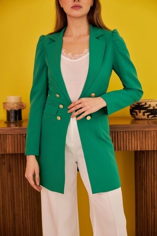 Defymoda Yeşil Blazer Düğmeli Ceket Yeşil