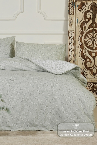 Elart Jasmin Nevresim Takımı Çift Kişilik %100 Pamuk Ranforce Lastikli Çarşaf 200x220 Cm Yeşil Yeşil