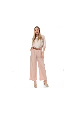 Bluence Beli Kemerli Bol Paça Pembe Pantolon Açık Pembe