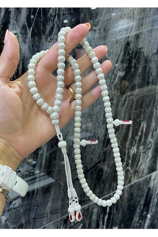 Kırmızı Zirkon Taş Detaylı Gümüş Kazaziye Namaz Tesbihi
