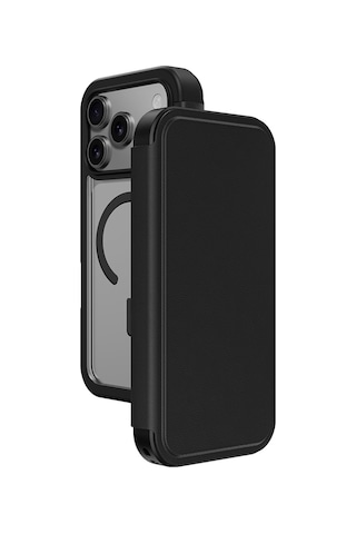 Apple Uyumlu iPhone 17 Pro Max Pu Kartlıklı Kapaklı Amazingthing Glamour Foilo Serisi Kılıf Siyah Siyah