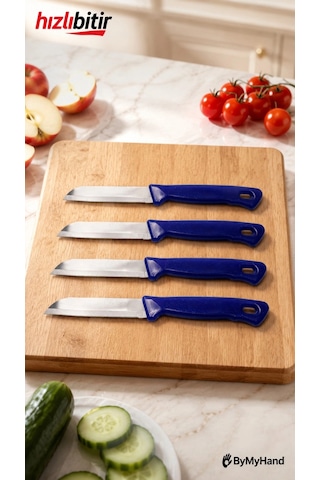 Bymyhand Solingen Paslanmaz Çelik Mavi Tırtıklı Meyve Ve Sebze Bıçağı 4'lü Set Metal
