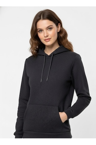 Süvari Oversize Geniş Kesim Pamuklu Yumuşak Dokulu Içi Polarlı Basic Kapüşonlu Sweatshirt Antrasit S08