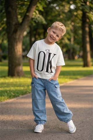 Aden Kids Siyah Baskılı Erkek Çocuk Kot Pantalon Lu Oversize Alt Üst Takım