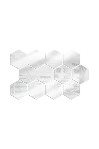 Jeehugo 12 Adet Silver Akrilik Hexagon Yansıtmali Duvar Sticker - Ev Dekoru Dıy - Çocuk Odası/yatak Odası/banyo Uygun - 20x17x10cm Gümüş