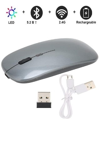 Renkli Led Şarjlı Bluetooth + 2.4g Kablosuz Mouse Çift Mod