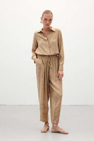 Sateen Batık Desenli Pantolon - Camel-136271 Camel