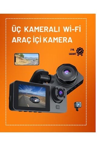 Araç İçi Kayıt Cihazı Ön + İç + Arka Kamera Geniş Açı Ve Hd Görüntü Mobil Uygulama Destekli