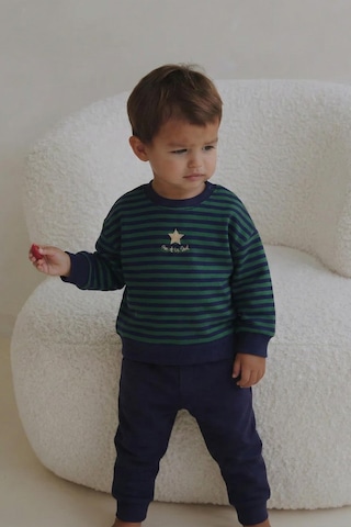 Cigit Çizgili Triko Erkek Bebek Takım 0-3 Yaş Haki Lacivert Çizgili Haki