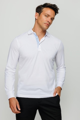 Desen Triko Erkek Polo Yaka Uzun Kollu Sweatshirt Beyaz Beyaz