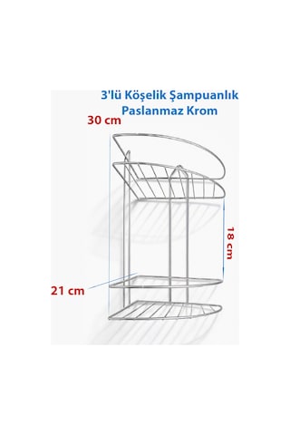 2'li Köşelik Şampuanlık Paslanmaz Krom Duşakabin Banyo Rafı, Duş Organizeri