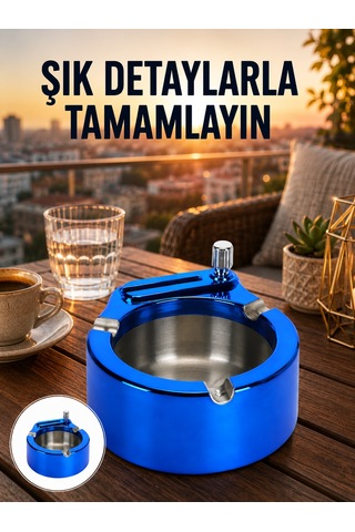 Yuvarlak Metal Küllük Çakmak Entegreli Dayanıklı Yapı Yeni Nesil - Lisinya