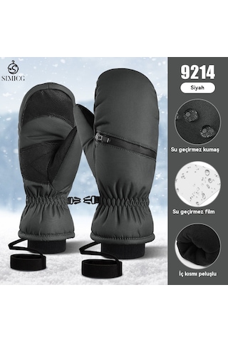 Kalınlaştırılmış Kışlık Su Geçirmez Snowboard Eldivenleri Siyah