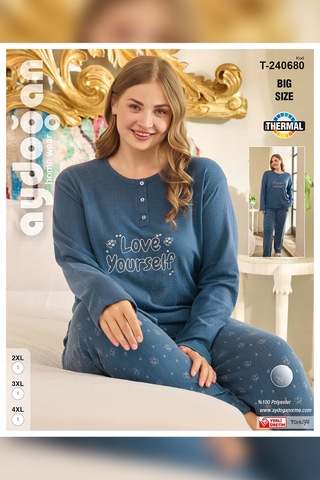 Aydoğan Kadın Suzi Büyük Beden Termal Petrol Pijama Takım 0680 Petrol