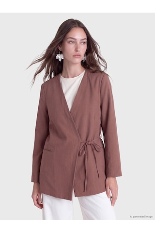 Lcw Modest Kahverengi Kruvaze Yaka Bağlamalı Oversize Kadın Blazer Ceket