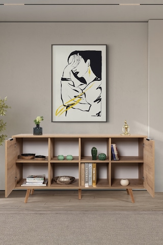 4622 Sina 160 Cm Ahşap Ayaklı , Metal Kulplu Konsol , Safir , Yemek Odası , Salon Safir
