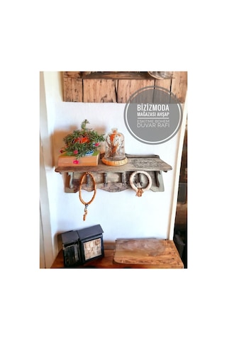 Ahşap Dokulu Raf Hobi Ahşap Vintage Eskitme Model Eskitme Ahşap Askılık Raf Tekli Gri Eskitme