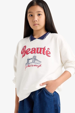 Defacto Relax Fit Polo Yaka Baskılı Sweatshirt Kız Çocuk F2251A825AU Ekru